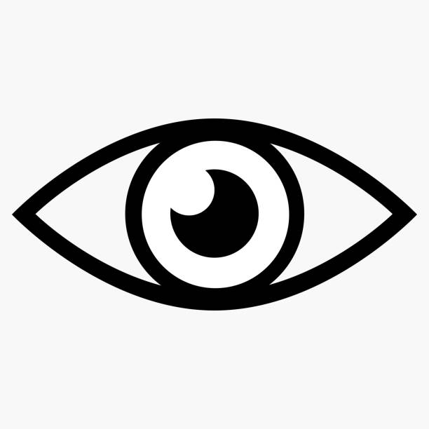 Eye icon Minimalistic flat black stylish button with eye icon. eye designs stock illustrations