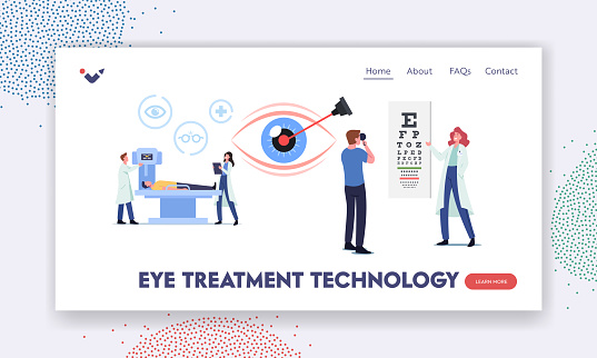 Eye Treatment Technology Landing Page Template. Professional Optician Exam for Laser Correction, Vision Surgery