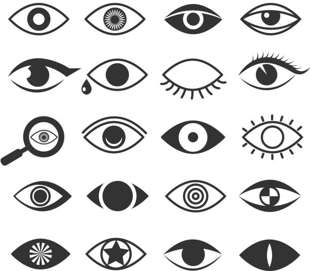 Eyes eye vision vector icons set Eyes eye vision vector icons set. Eyeball and eyesight, optical logo collection illustration eye symbols stock illustrations