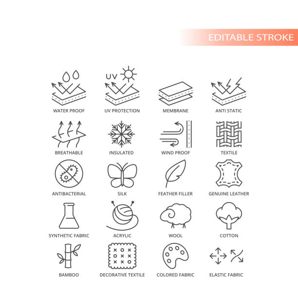 Fabric material feature live vector icon set vector art illustration