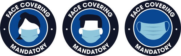 face covering mandatory icons sign covid-19 protection male female and neutral symbols face covering mandatory icons sign covid-19 protection male female and neutral symbols obscured face stock illustrations
