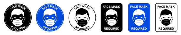ilustraciones, imágenes clip art, dibujos animados e iconos de stock de se requiere máscara facial. atención no entrar sin una máscara facial. icono de máscara médica de uso humano, protegiéndose contra la infección. coronavirus - covid-19, contaminación por virus, contaminación. - vaccine mandate