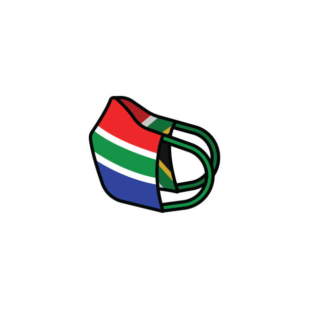 Face mask with the flag of South Africa. Flat design illustration representing mask. Vector file south africa covid stock illustrations