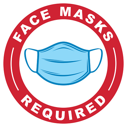 A simple vector logo of a Covid-19 protective face mask with the text 