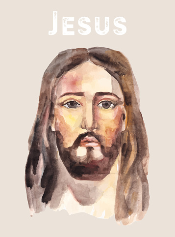 Face of Jesus Christ, watercolor vector illustration.