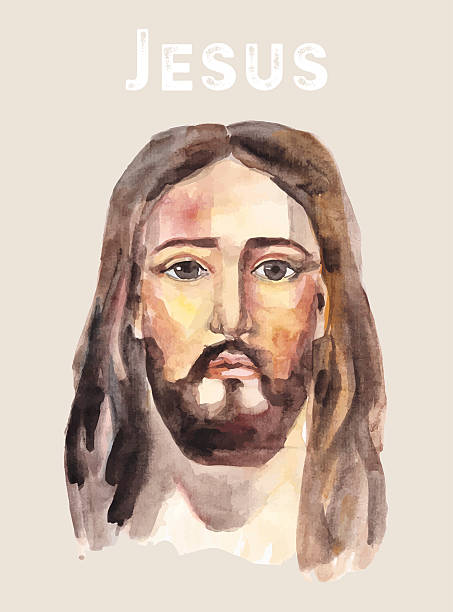 Face of Jesus Christ, watercolor vector illustration. Hand drawn face of Jesus Christ, watercolor vector illustration. Easter. Ressurection. jesus christ stock illustrations