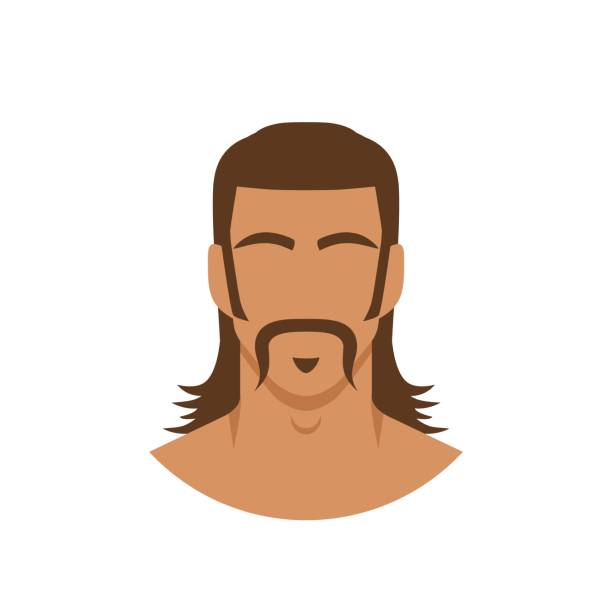 Face of man with mustache and mullet hairstyle Face of man with mustache and mullet hairstyle. Vector illustration mullet haircut stock illustrations