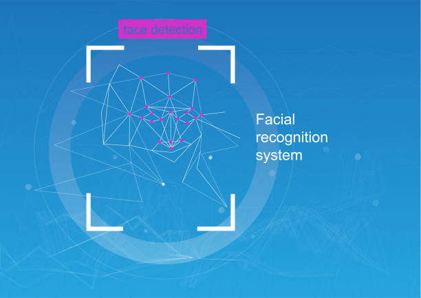 顔認識、概念。 認識の概念。グリッドとニューラル ネットワーク アルゴリズムの図します。 - colse点のイラスト素材／クリップアート素材／マンガ素材／アイコン素材