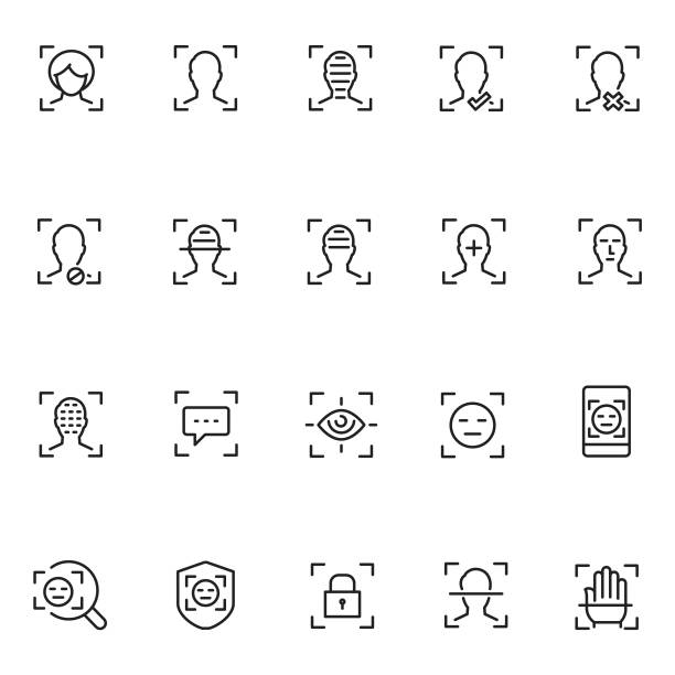 Face recognition icon set Face recognition icon set identity stock illustrations