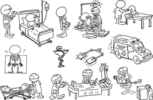 ilustrações de stock, clip art, desenhos animados e ícones de faceless caracteres num hospital - aluno dentista