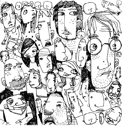 Many weirdo faces waiting arranged as a background just for you!