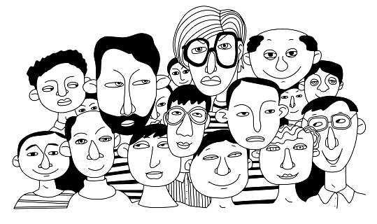 Faces - hand drawn a crowd of many different men