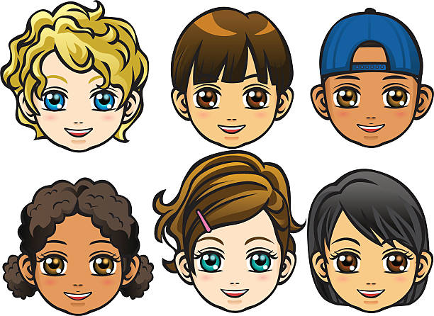 Faces of children Vector Illustration - Faces of children 2 chinese girl hairstyle stock illustrations