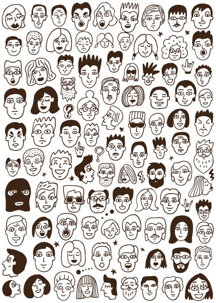 faces of people doodles faces of people - hand drawn doodle set old man crying stock illustrations