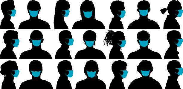 Faces Faces. Masks can easily be removed- all faces underneath are complete. blue silhouettes stock illustrations