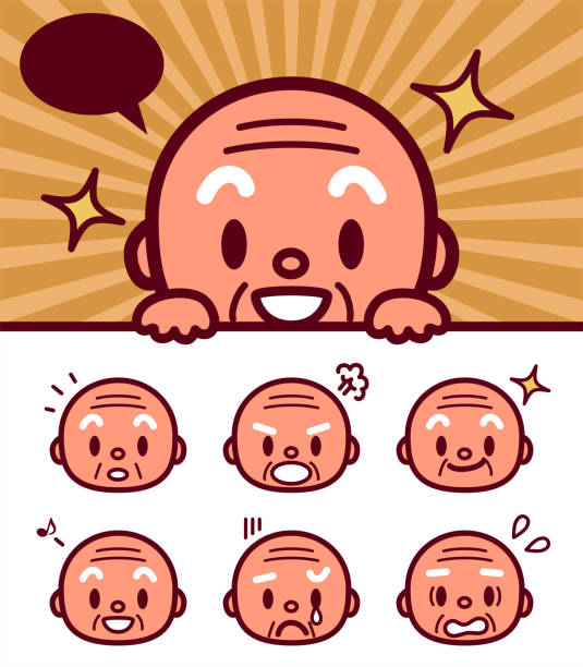 Facial expression (Emoticons) of cute bald senior man holding a blank sign Cute characters vector art illustration.
Facial expression (Emoticons) of cute bald senior man holding a blank sign. old man crying stock illustrations