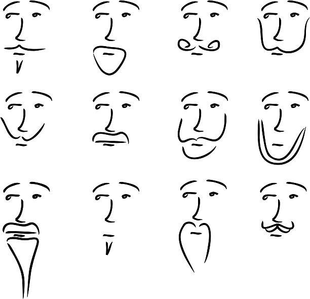 Facial Hair Same guy trying out twelve different types of facial hair. Download contains Illustrator CS2 ai, Illustrator 8.0 eps, and high-res jpeg. kathrynsk stock illustrations