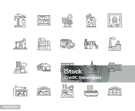 istock Facility line icons, signs, vector set, outline illustration concept 1148601847