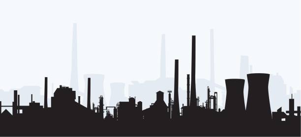 Factory Skyline Factory Skyline is a vector illustration. factory silhouettes stock illustrations