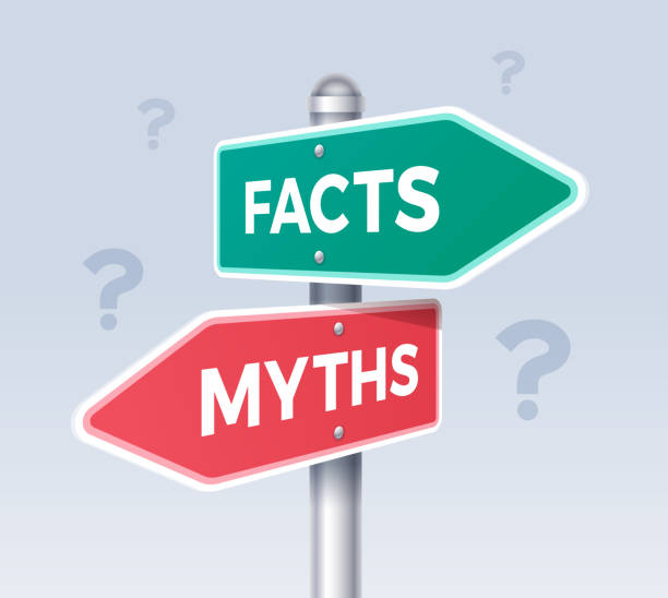 Facts and Myths Arrow Choice Direction Sign Facts and myths true and false fact check fake news arrow choice direction signs. mythology stock illustrations