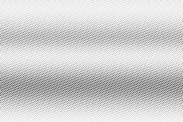 Faded black and white halftone. Horizontal dotted gradient. Vintage effect vector texture. Retro dotted overlay vector art illustration