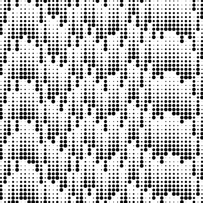 Fading falling duotone pattern of solid black circle dots, size gradient