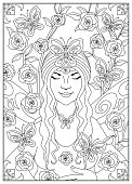 istock Fairy of Nature with Butterflies and Roses - Drawing for Colouring 1184375272