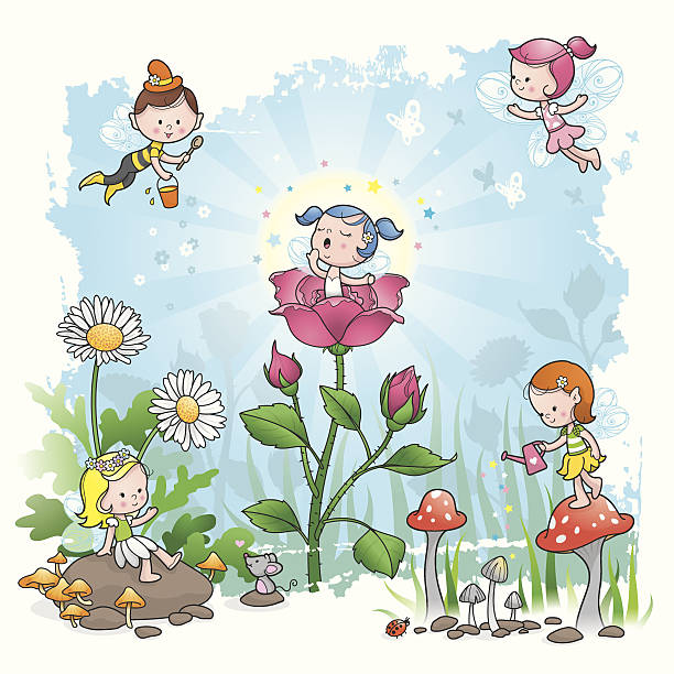 Fairy Tale morning flower elf vector art illustration