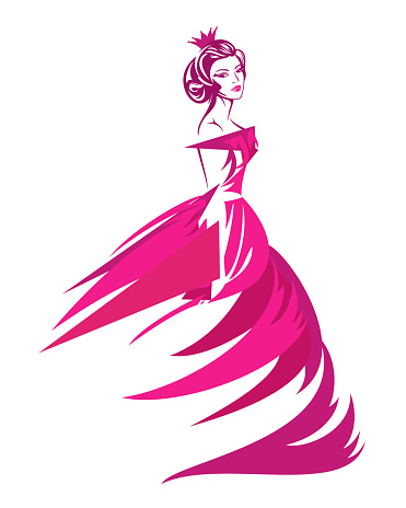 fairy tale princess wearing long pink gown vector portrait