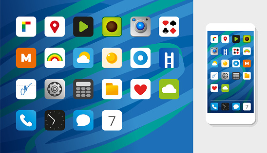 Set of icons on phone or tablet screen