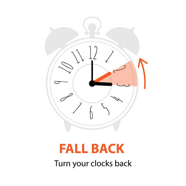 Fall Back concept. the end of Daylight Saving Time. Fall Back concept with graphic alarm and schedule to set the clock back one hour. The end of Daylight Saving Time. Vector illustration in modern flat style isolated on white background. daylight saving time stock illustrations