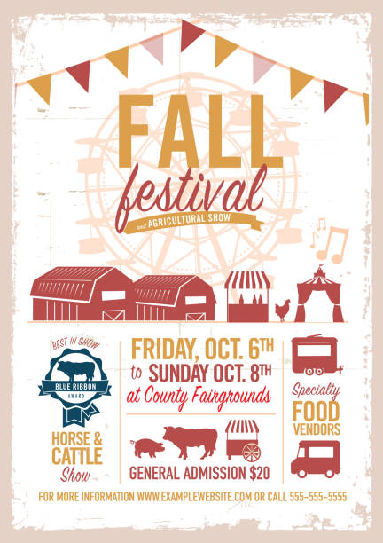Fall festival agricultural show poster design template Fall festival agricultural show poster design template. Includes sample text. Easy to edit. farmers market stock illustrations