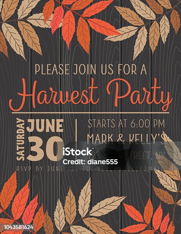 istock Fall Leaves Harvest Party Invitation Template 1043581624