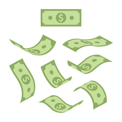 These American Dollar Bills have been illustrated in the Flat style in various three-dimensional positions. The falling banknotes are simple but clear and instantly recognisable icons, ideal design elements to add energy to your financial design project. The illustrator 10 vector file can be coloured and customised to suit your needs and scaled infinitely without any loss of quality.