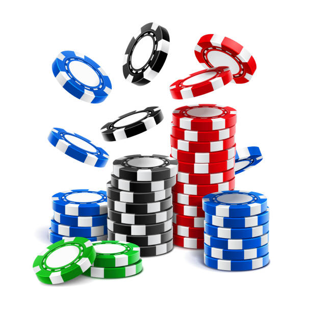 Falling casino chips or stack of gambling tokens Falling casino chips or stack of realistic gambling blank tokens, betting club 3d cash or plastic money for roulette, blackjack and sport poker. Winning and fortune, gamble and luck, chance and risk gambling chip stock illustrations