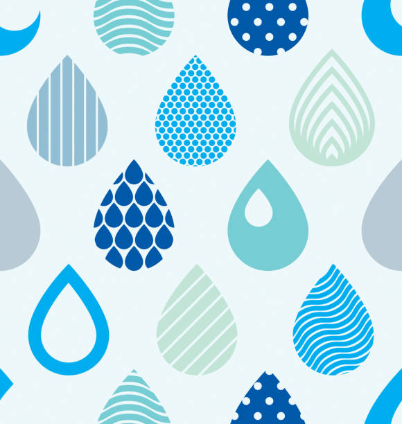 떨어지는 비 방울 물 벡터 완벽 한 패턴, 컬러 반복 끝 없는 배경,이 슬 물 떨어지는 블루. - 이슬 stock illustrations