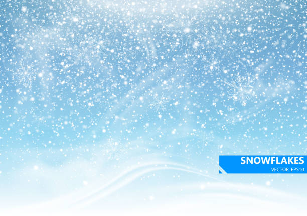 padający śnieg na niebieskim tle. śnieżyca i płatki śniegu. tło ferii zimowych. ilustracja wektorowa - blizzard stock illustrations