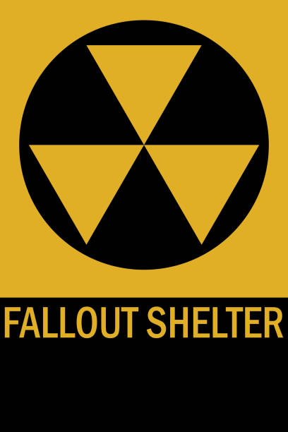 Fallout shelter sign. Fallout shelter sign. Yellow, black background. Perfect for backgrounds, poster, sticker, icon, sign, label and wallpaper. bomb shelter stock illustrations