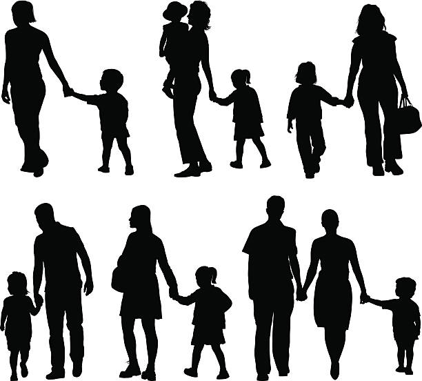 Families Families are walking hand in hand mother silhouettes stock illustrations
