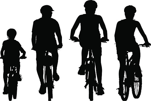 Family biking Included files; Eps8, Aics2 and 300dpi jpg. cycling silhouettes stock illustrations