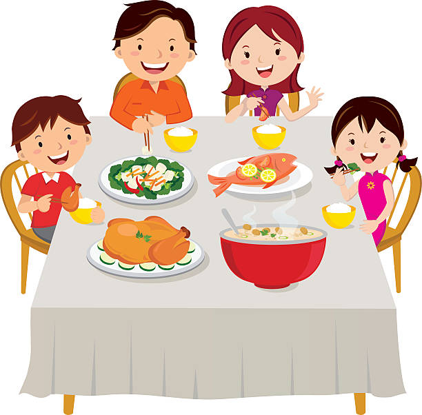 Royalty Free Family Eating Together Clip Art, Vector