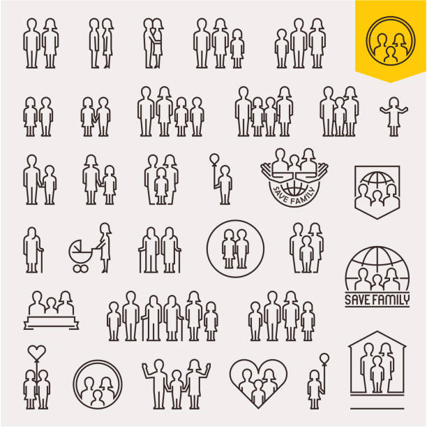 Family. Family icons set. Thin line people and family vector icons Family. Family icons set. Thin line people and family vector icons family symbols stock illustrations