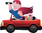 vector illustration of family in car finding direction…