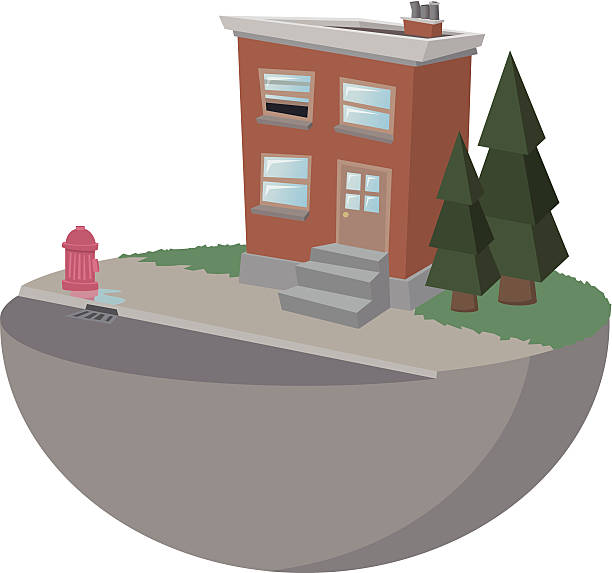 Family house with fire hydrant vector art illustration