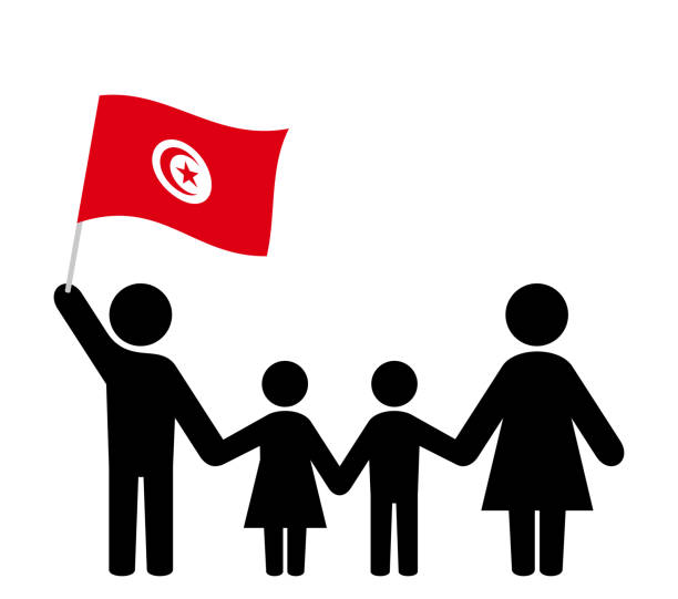 Family icon with tunisia flag Family icon with tunisian flag tunisian girls stock illustrations
