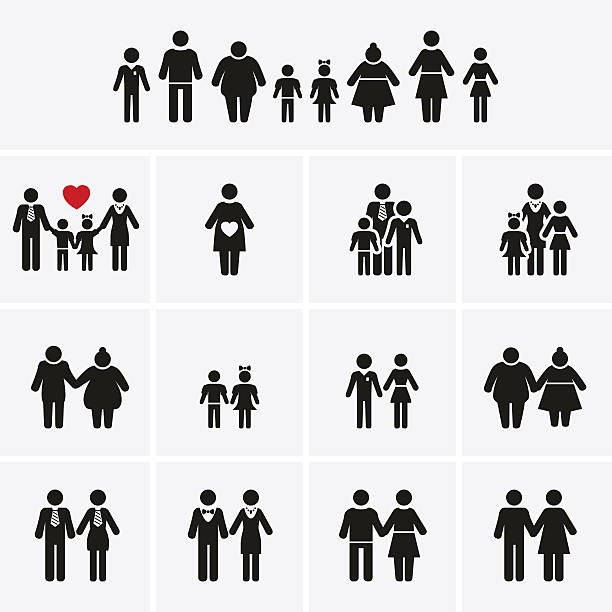 Family Icons. Man, Woman, Kid, Elder. People Character. Family Icons. Man, Woman, Kid, Elder. People Character. Vector set tall boy stock illustrations