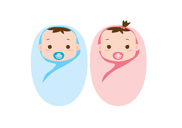ilustraciones, imágenes clip art, dibujos animados e iconos de stock de ilustración familiar _ envoltorio de bebé - twins