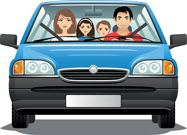 Family in a car Family with two children sitting in a car. teen driving stock illustrations