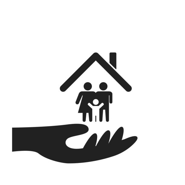 Family in house icon. Safe symbol. Vector insurance symbol of protection. Family in house icon. Safe symbol. Vector insurance symbol of protection. EPS 10 family designs stock illustrations