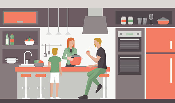 家族のキッチン - 冷蔵庫　中点のイラスト素材／クリップアート素材／マンガ素材／アイコン素材